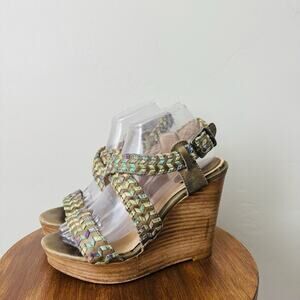 Frye Corrina Whipstitch Ankle Wrap Wedge Sandal Women’s Size 8